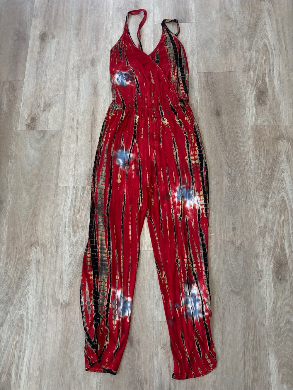 Green Dragon Red Tie-Dye Strappy Jumpsuit
